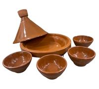 Service Tajine 5 pièces - Tajine Marocain Ø 33 et ses 4 bols en terre cuite - ARTISANAT et TRADITION du Maroc - Authenticité et voyage