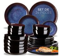Service - TECTAKE - Set de vaisselle MARE 24 pièces en faïence émaillée 6 personnes fait main compatible lave-vaisselle - Bleu/Brun