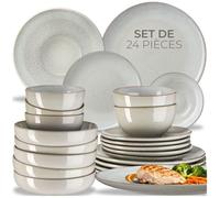 Service - TECTAKE - Set de vaisselle MARE 24 pièces en faïence émaillée 6 personnes fait main compatible lave-vaisselle - Gris