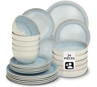 Service - TECTAKE - Set de vaisselle MARE 24 pièces en faïence émaillée 6 personnes fait main compatible lave-vaisselle - Gris