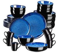 Service - TECTAKE - Set de vaisselle MARE 30 pièces en faïence émaillée 6 personnes fait main compatible lave-vaisselle - Bleu