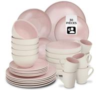 Service - TECTAKE - Set de vaisselle MARE 30 pièces en faïence émaillée 6 personnes fait main compatible lave-vaisselle - Rose