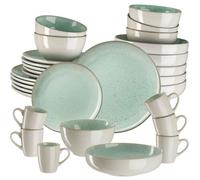 Service - TECTAKE - Set de vaisselle MARE 30 pièces en faïence émaillée 6 personnes fait main compatible lave-vaisselle - Menthe