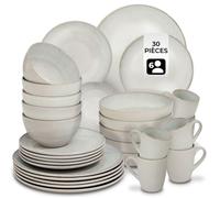 Service - TECTAKE - Set de vaisselle MARE 30 pièces en faïence émaillée 6 personnes fait main compatible lave-vaisselle - Sable