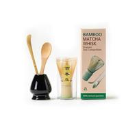 Service traditionnel de cérémonie du thé matcha, 4 pièces avec fouet Chasen à 100 dents, cuillère et support (noir brillant)