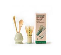 Service traditionnel de cérémonie du thé matcha, 4 pièces avec fouet Chasen à 100 dents, cuillère et support (vert vif)