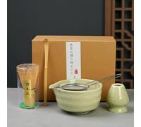 Service traditionnel de cérémonie du thé matcha 5 pièces avec fouet en bambou, bol en céramique, tamis et support, style japonais