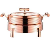 Service Traiteur et Chauffe-Plats - Chauffe-Plats Rond, Ensemble Buffet en Acier Inoxydable, Chauffe-Plats 3 en 1 avec Couvercle en Verre et Support de Couvercle intégré (doré 28 cm)