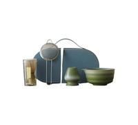 Services à thé Coffret Matcha de voyage 5 pièces, bol en grès compact et portable, fouet à 100 branches, kit for cérémonie du thé extérieur(Green)