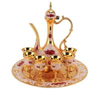 Services à thé, ensemble de cafetière turque vintage, service à thé turc avec 6 tasses à café et plateau à thé, bouilloire à thé turque de luxe, ensembles de théière élégants pour (Or Blanc Rouge)