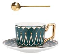 Services à thé, services à thé chinois en céramiqu Bone China French with saucer teaspoon morning tea heat-resistant teacups housewarming office gifts,(Emerald)