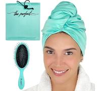 Serviette à Cheveux en Microfibre avec Brosse à Cheveux démêlante Humide/sèche Turban Anti-frisottis pour Cheveux bouclés ou ondulés \u2013 Séchage Rapide (Aqua)