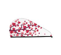 Serviette à cheveux romantique avec imprimé cœurs et feuilles d'arbre - Super absorbante - Pour femme - Pour salle de sport, salon, salle de bain, douche