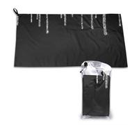 Serviette à séchage rapide en microfibre à paillettes argentées et noires scintillantes pour adultes, 40,6 x 122,9 cm