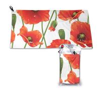 Serviette à séchage rapide en microfibre motif coquelicot pour adultes, 40,6 x 18,5 cm