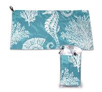 Serviette à séchage rapide en microfibre, motif coquillages, hippocampe et corail, pour adultes, 40,6 x 155,9 cm
