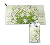 Serviette à séchage rapide en microfibre motif fleurs de montagne suisses Edelweiss, pour adultes, 40,6 x 4 914 cm