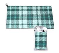 Serviette à séchage rapide en microfibre, motif tartan, nuances bleu sarcelle, pour adultes, 40,6 x 6 500 cm