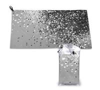 Serviette à séchage rapide gris argenté scintillant, serviettes en microfibre pour adultes, 40,6 x 310 cm