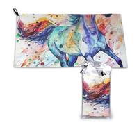 Serviette à séchage rapide imprimée cheval au galop à l'aquarelle, serviettes en microfibre pour adultes, 40,6 x 330,5 cm