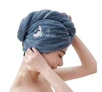 Serviette à séchage rapide - Serviette turban en microfibre - Absorbante - Avec bouton - Maintien stable - Bleu foncé