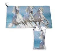 Serviette à séchage rapide « Trois chevaux blancs », serviettes en microfibre pour adultes, 40,6 x 52,7 cm
