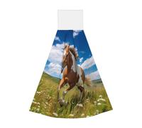 Serviette à suspendre en polaire corail pour enfants et adultes, serviette de salle de bain et cuisine à suspendre, serviette de cuisine super absorbante, motif chevaux dans la prairie