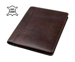 Serviette A5 en cuir ALASSIO MONACO - bistre antiqu, organiseur avec bloc-notes et porte-stylo