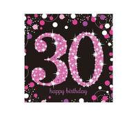 Serviette anniversaire 30 ans - Mignon - Rose - Paquet de 16 - 33 cm - Noir, rose, violet