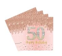 Serviette Anniversaire 50 ans Femme, 20 Pièces Serviettes Papier Anniversaire Jetable Rose, 50th Birthday Napkin Decorations for a Woman, Deco 50ans Serviette de Table pour Fête et Célébration