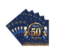 Serviette Anniversaire 50 ans Homme, 20 Pièces Serviettes Papier Anniversaire Jetable Blue, 50th Birthday Napkin Decorations for a Men, Deco 50ans Serviette de Table pour Fête et Célébration