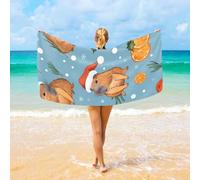 Serviette Bain Capybaras avec des Oranges Juteuses Et des Bonnets De Père Noël Da Serviettes De Plage Douces Absorbante Serviette Plage pour Homme Adultes Sauna 80X130Cm
