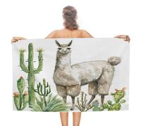 Serviette Bain Résumé Lama Animal Vert Nature Cactus Plantes Serviettes De Plage Absorbante Douces Serviettes Bain pour Vacances Sauna Homme 80X130Cm