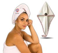 Serviette Cheveux Éponge Bambou - JaMoonLBV JmL® Fabrication Française - Turban Cheveux avec Bouton en Noix de Coco - Séchage après Douche, Pratique et Confortable