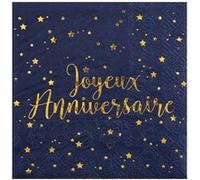 Serviette cocktail anniversaire bleu marine et dorée or (x20) REF/5663 bleu marine et doré or G