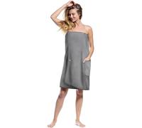 Serviette De Bain,Accessoires De Sauna Robe De Sauna Kilt Femme,Serviette De Spa En Éponge Boutonnée,Poches Élastiques Robe De Sauna Femme,Serviette De Sauna Réglage De La Taille(Gris)