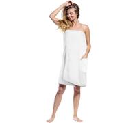 Serviette De Bain,Accessoires De Sauna Robe De Sauna Kilt Femme,Serviette De Spa En Éponge Boutonnée,Poches Élastiques Robe De Sauna Femme,Serviette De Sauna Réglage De La Taille(Blanc)