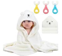 Serviette de Bain Bebe Serviette à Capuche BéBé au Design Unique en Forme d'ours Cape de Bain Bebe Serviette de Bain Super Douce et Absorbante pour Le Bain de BéBé de 0 à 3 Ans (Blanc)