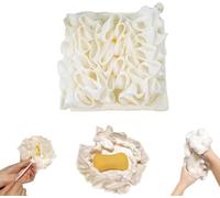 Serviette de bain en luffa (compatible avec le savon), boule de bain exfoliante en maille avec crochet raffiné, luffa doux deux-en-un, réutilisable pour hommes et femmes.