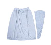 Serviette de bain en molleton pour femmes, enveloppe de douche réglable avec chapeau pour Salon de beauté à domicile (Jupe de bain et bonnet de douche bleu aqua)