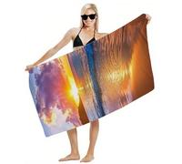 Serviette de Bain Grande Taille 80x160 Serviette de Plage Microfibre, Tapis de Plage Anti Sable, Séchage Rapide, Absorbant, avec Boutons Pression et Imperméable Sac à Cordon, Plages Accessoire Y2-890