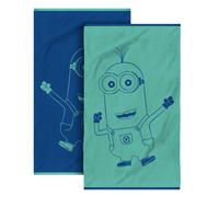 Serviette De Bain Jacquard 100% Coton, Les Minions Fiesta Bleu Vert 50X90