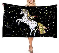 Serviette de Bain Licorne Animé 3D de Microfibre Serviette de Plage pour Enfants Fleurs Roses Fille Femme Serviette de Douche Tapis de Pique-nique Couverture Mince (Constellation, 75 x 150 cm)