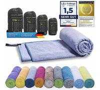 Serviette de Bain LightDry en Microfibres - Absorbantes, légère et antibactérienne - 160 x 80 cm - Gris et Bleu