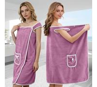 Serviette de bain pour femme, serviette de douche réglable en polaire corail avec poche, séchage rapide, jupe de bain légère, TARO VIOLET, Taille unique
