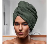 Soleil d'ocre, Serviette de Bain pour la tête en Coton 24x62 cm Lagune Kaki