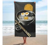 Serviette de bain surdimensionnée, ultra-absorbante et à séchage rapide, motif bol de ramen avec œufs et baguettes, idéale pour la plage, la piscine, le jardin et les vacances (130 cm x 80 cm).