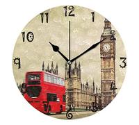 Serviette De Bus Rouge De Londres Pendule Murale Décoratif Horloge de Mur Circulaire Vintage Silencieuse Horloges pour Le Bureau à Domicile Salon Cuisine Chambre école Décor