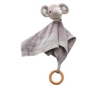 Serviette de Confort Bébé Doudou Serviette de Bain Bébé Serviette en Coton Gaze Anneau de hêtre et Poupée au Crochet Jouets de Dentition Bébé Serviette de Toilette Apaisante Sleep Bébé