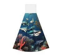 Serviette de cuisine à suspendre en polaire corail avec requins - Super absorbante - Pour salle de bain et cuisine - Pour enfants et adultes